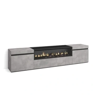 Afbeelding van Skraut Home tv kast, bank, grote opbergruimte, 200 x 45 35 cm, voor tv&#039;s tot 80 inch, elektrische open haard, moderne stijl, cement