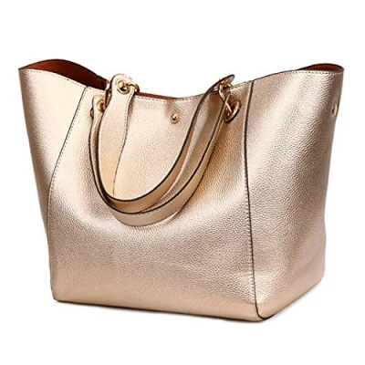 Afbeelding van Pahajim Grote handtas voor dames van waterdicht kunstleer met handvat aan de bovenkant werk, winkelen, roze goud, L, draagtas, Rose Gold., Draagtas