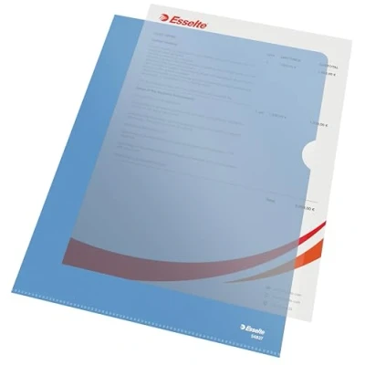 Afbeelding van Esselte, Premium hoekmap A4, materiaal graine, mat, transparant, blauw, polypropyleen 115 microns, 100 stuks, 54837