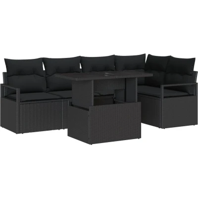 Afbeelding van vidaXL 6 delige tuinsofa set met kussens zwart poly rattan