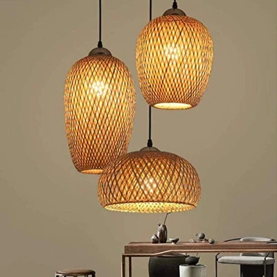 Afbeelding van Industriële Kroonluchter, 3 Lampen, Hangende Bamboe, Handgeweven Lamp, Vintage Rotan Hanglamp, Natuurlijke Rieten Lampenkap, Verlichting, Plafondlamp, E27 Voor Slaapkamer, Woonkamer, Keuken, Kamer