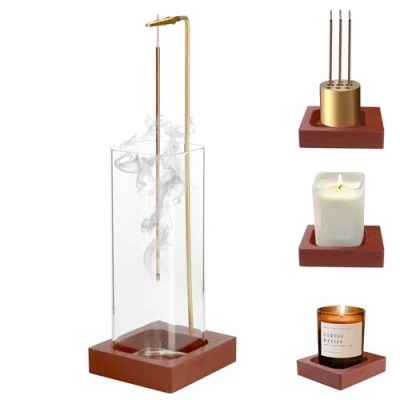 Afbeelding van VFANDV Wierookhouder van hout met afneembare glazen fles en asopvangbak voor yoga, spa, meditatie, thuiskantoor decoratie