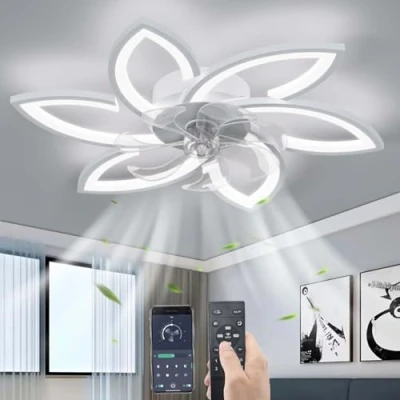 Afbeelding van Sourdine Plafondventilator, met dimbare ledverlichting, regelbaar afstandsbediening, 6 snelheden, moderne plafondlamp en ventilator voor woonkamer of slaapkamer (wit, 78 cm)