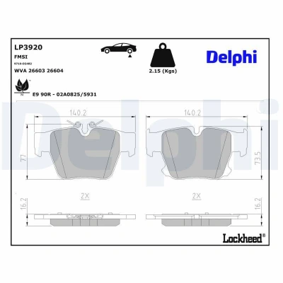 Afbeelding van DELPHI LP3920 Remblokkenset Geschikt voor slijtage waarschuwingscontact Met anti kreukplaat Zonder toebehoren