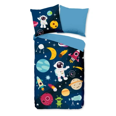 Afbeelding van Kinderdekbedovertrek voor Kinderen 135x200 cm Planeten en Ruimte Print Multi 1 Persoons 100% Microfiber