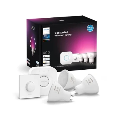 Afbeelding van Philips Hue starterkit wit en gekleurd licht 3 lampen 1 smart button GU10