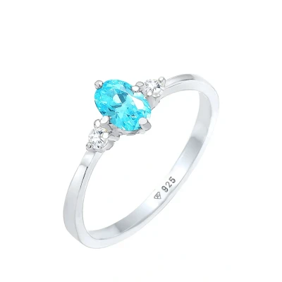 Afbeelding van Elli Ring Dames Solitaire Blauwe Ovale Verloving met Zirkonia Kristallen in 925 Sterling Zilver