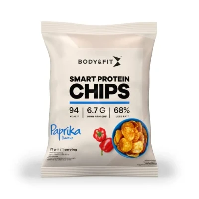 Image de Body &amp; Fit Smart Chips Moins de gras et glucides Riche en protéines 1 boîte (12 sachets) Poivron