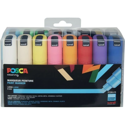 Afbeelding van Posca Paintmarker Pc 8k, Etui Met 16 Stuks In Geassorteerde Kleuren