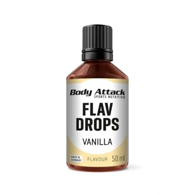Afbeelding van Body Attack Flav Drops® aromadruppels voor levensmiddelen, 50 ml, vanille, suikervrij, calorievrij, veganistisch, kwaliteit, Made in Germany