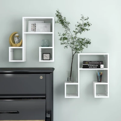Afbeelding van Wandschappen 2 st 50x15x50 cm spaanplaat hoogglans wit