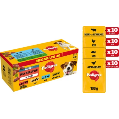 Afbeelding van Pedigree Hondenvoer Mix Selectie in gelei Maaltijdzakjes 40 x 100 g