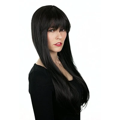 Afbeelding van Prettyland Pruik, donkerzwart, 75 cm, lang, recht, glad, pony, manga, natuurlijk, cosplay, conventie, pruik C864