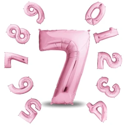 Afbeelding van envami® Verjaardagsballon 7 jaar, roze, 101 cm, cijferballon, decoratieve verjaardagsset voor jongens, Happy Birthday decoratie/ ballon, zweeft dankzij helium