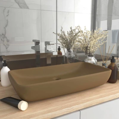 Afbeelding van Wastafel rechthoekig 71x38 cm keramiek matcrème