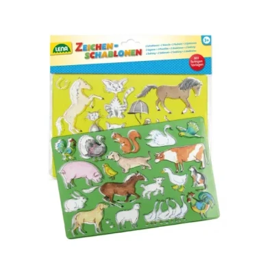 Afbeelding van LENA 65767 tekensjabloon, paarden, katten en boerderijdieren, meerkleurig, 26 x 19 cm, 2 stuks
