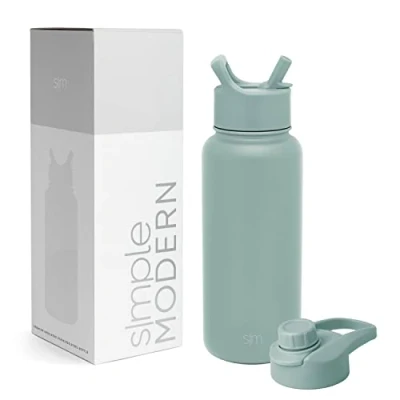 Afbeelding van Simple Modern Waterfles met rietje en snaveldeksel, geïsoleerde roestvrijstalen sportfles, Summit Collection, 950 ml, saliegroen