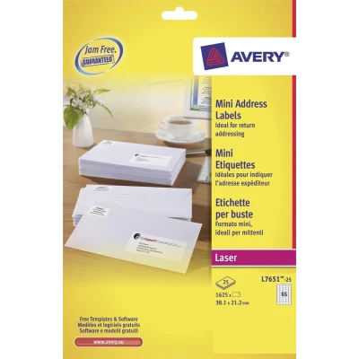 Afbeelding van Etiket Avery L7651 25 38.1x21.2mm wit 1625stuks