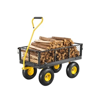 Image de VEVOR Chariot de Jardin Transport Robuste Acier 226,80 kg Pneu 254 mm Jaune Noir