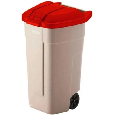 Afbeelding van Afvalbak voor buiten 100 LTR, RUBBERMAID beige met rood deksel