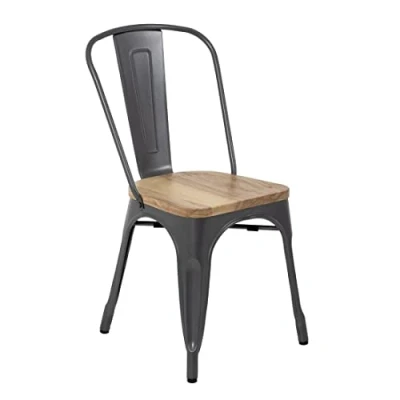 Afbeelding van Bolero Stalen Stoelen Met Houten Zitting Grijs (4 Stuks) GG708 Horeca &amp; Professioneel