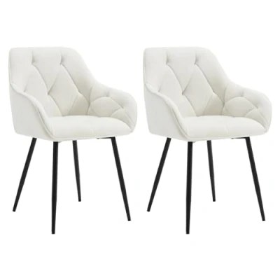 Afbeelding van WOLTU Set van 2 eetkamerstoelen, gestoffeerde keukenstoelen met rugleuning, armleuningen, metalen poten, voor woonkamer, kantoor, kaptafel, fluweel, crème, EZS02cm