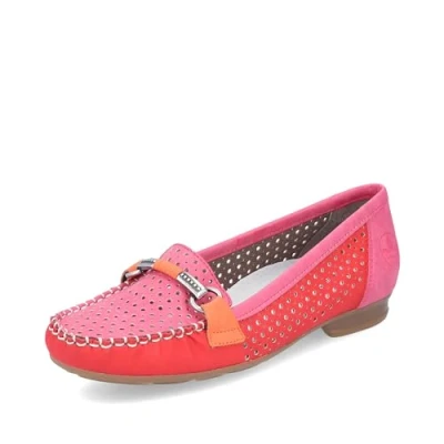 Afbeelding van Rieker 40065 MocassinDames, Gecombineerd rood.