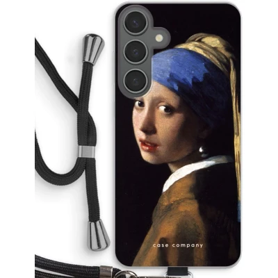 Afbeelding van Case Company® hoesje met Koord geschikt voor Samsung Galaxy S24 Plus The Pearl Earring Telefoonhoesje Zwart Bescherming aan alle Kanten en Over de Schermrand