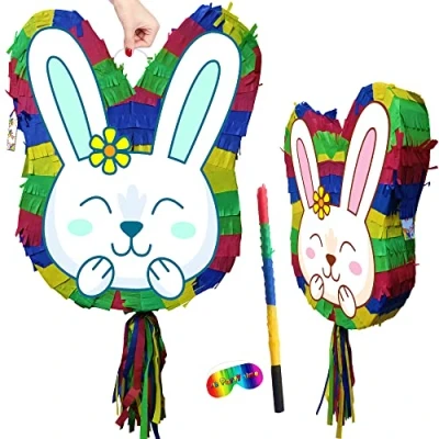 Afbeelding van Piñata konijn met stok en ooghoofdband