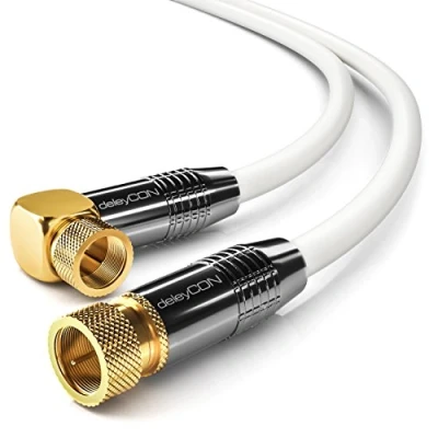 Afbeelding van deleyCON 1,5 m SAT antennekabel satellietkabel coaxkabel HDTV Full HD F connector 90 gehoekt op rechte wit