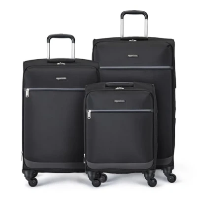 Afbeelding van Amazon Basics Trolley op wielen, zwart., 3 delige set