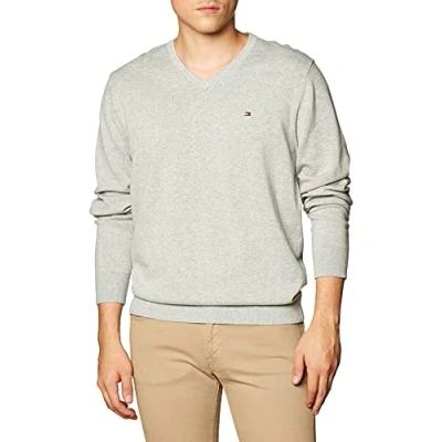 Image de Tommy Hilfiger Pull Homme Col V Essential Coton, Gris (gris moyen chiné), XL