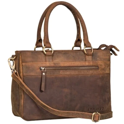 Afbeelding van STILORD Frauke Handtas van echt leer voor dames, schoudertas, vintage, handtas, Vinto Bruin