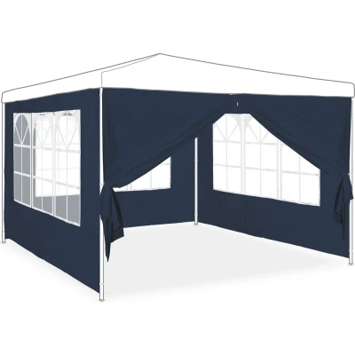 Afbeelding van zijwand partytent set van 4 2x3 m met raam en rits waterdicht PE (kunststof) blauw