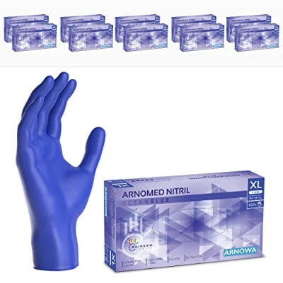 Afbeelding van ARNOMED Oceaanblauwe wegwerphandschoenen, nitril handschoenen, maat XL, wegwerphandschoen 1000 stuks (10 dozen), poedervrij en latexvrij, wegwerphandschoenen in S, M, L XL