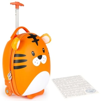 Afbeelding van Kindertrolley tijger handbagage lichtgewicht duurzame hardcase 17L kinderkoffer met wieltjes verstelbare handgreep