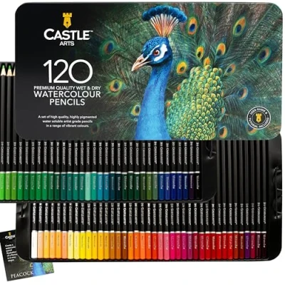 Afbeelding van Castle Art Supplies Set van 120 aquarelpotloden, intensieve pigmenten, teken en schilder tegelijk, voor volwassenen professionele kunstenaars, beschermd in een presentatiedoos