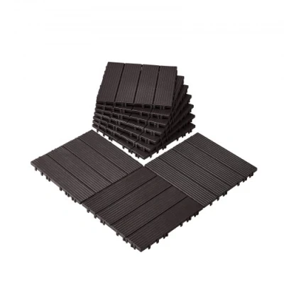 Image de VEVOR Dalles de Terrasse Emboîtables Plastique Lot 10 300x300 mm Marron Foncé