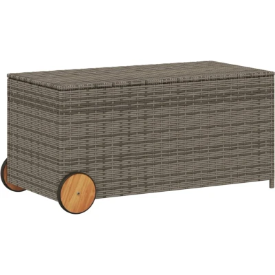 Afbeelding van Tuinbox met wielen 190 L poly rattan grijs