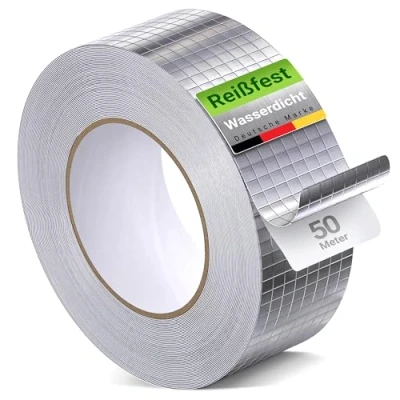Afbeelding van varivendo Versterkte aluminium tape, 48 mm x 50 m, hittebestendig en scheurvast, ideaal voor ventilatie airconditioning, isolatie reparaties