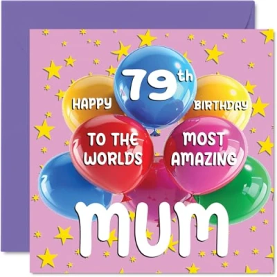 Afbeelding van Verjaardagskaart 79 jaar voor moeder World&#039;s Most Amazing Mum van dochter en zoon, 145 mm x mm, jaar, wenskaarten mama, mama
