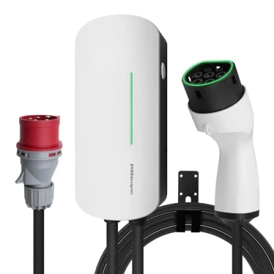Afbeelding van EVSEdesigner Wallbox 11 kW met CEE stekker, type 2 huishoudelijk laadstation voor driefasige elektrische voertuigen, 6 m kabel, binnen en buiten