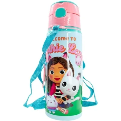 Afbeelding van CARTOON Gabby&#039;s Dollhouse aluminium waterfles met rietje 600 ml fles automatische opening voor kinderen