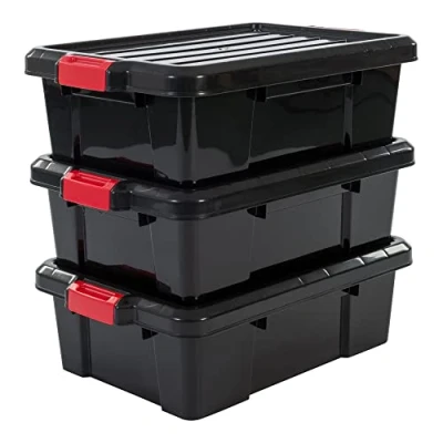 Afbeelding van IRIS Powerbox Opbergbox 25L Kunststof Zwart/Rood Set van 3
