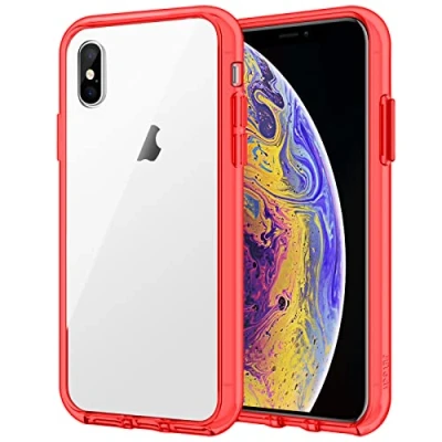 Afbeelding van JETech Schelp voor iPhone XS en X, beschermhoes met schokdemping antikras, transparante, schokbestendige (rode)