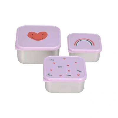 Afbeelding van Lässig Opvang en bewaarbakjes van RVS 3 delige set Happy Rascals, Heart lavender
