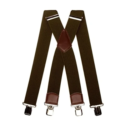 Afbeelding van Olata Extra brede X bretels voor heren met bruin leer, 5 cm, Olijfgroen