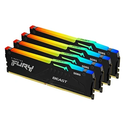 Afbeelding van Kingston FURY Beast RGB Black DDR5 64 GB: 4 x 16 GB 288 PIN 5200 MHz / PC5 41600 CL40 1.25V On Die ECC Intel XMP 3.0 Zwart