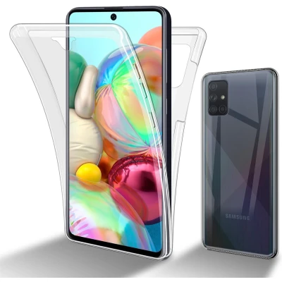 Afbeelding van Cadorabo Hoesje geschikt Voor Samsung Galaxy A51 5G in TRANSPARANT 360 Full Body Case Cover Beschermhoes en achterbescherming, all round bescherming met displaybescherming