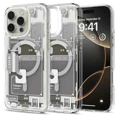 Image de Spigen Ultra Hybrid Zero One Coque de protection pour téléphone portable compatibilité avec MagSafe polycarbonate (PC), polyuréthanne thermoplastique (TPU) titane naturel zéro un Apple iPhone 16 Pro Max